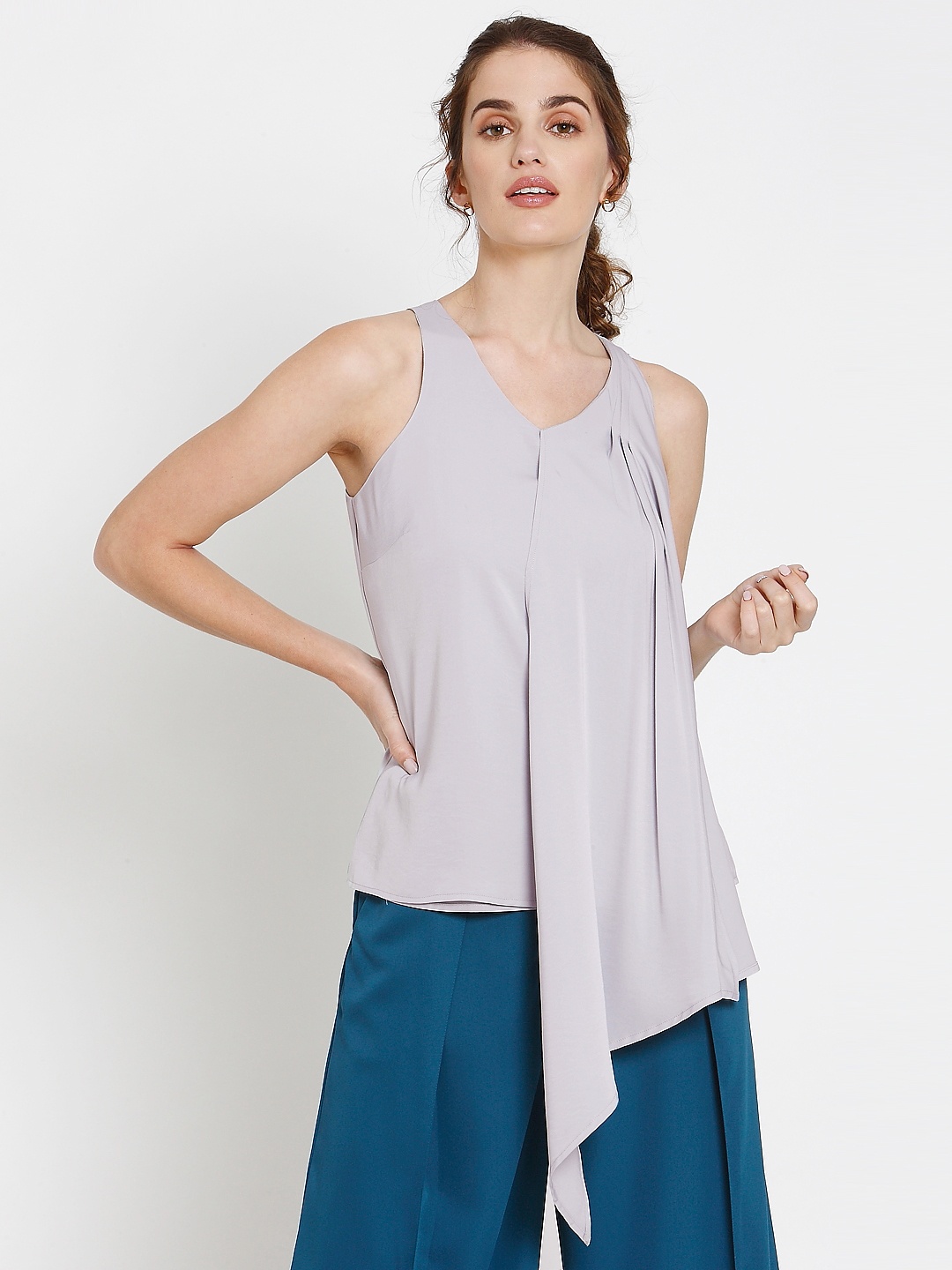 

Vero Moda Women Grey Solid Layered Top