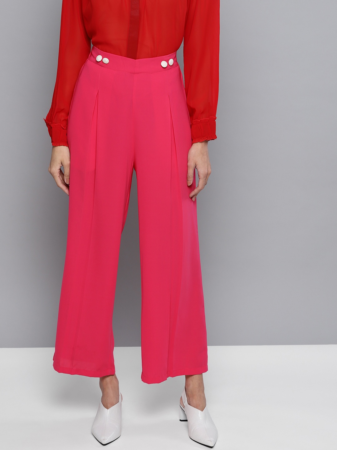 

Besiva Women Pink Regular Fit Solid Parallel Trousers