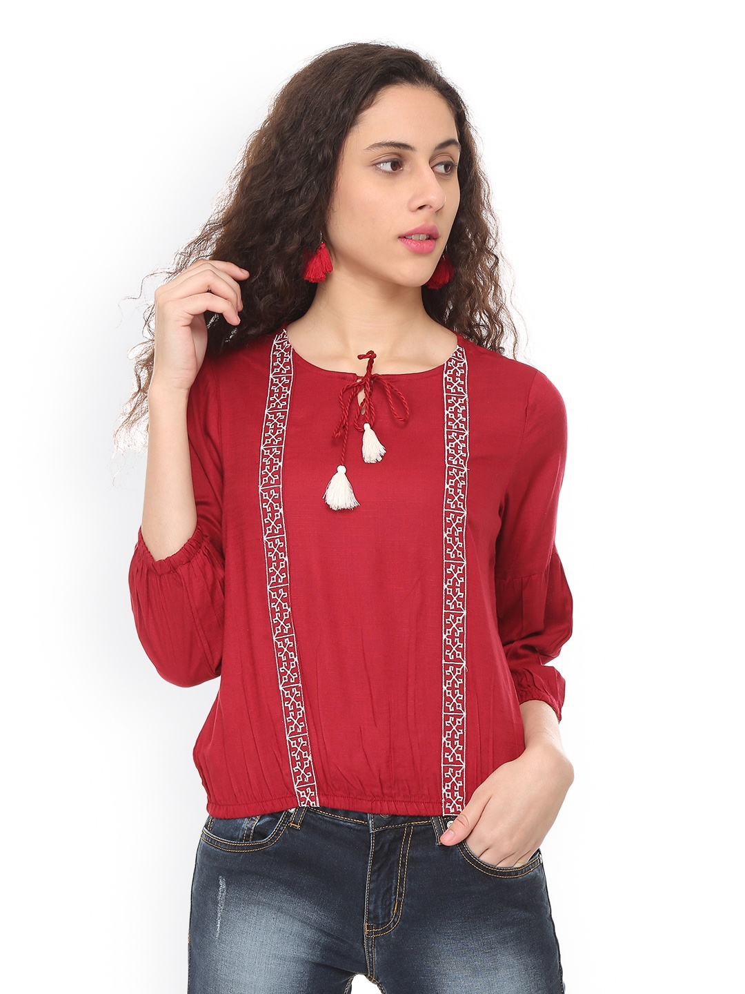 

People Women Red Printed Blouson Top