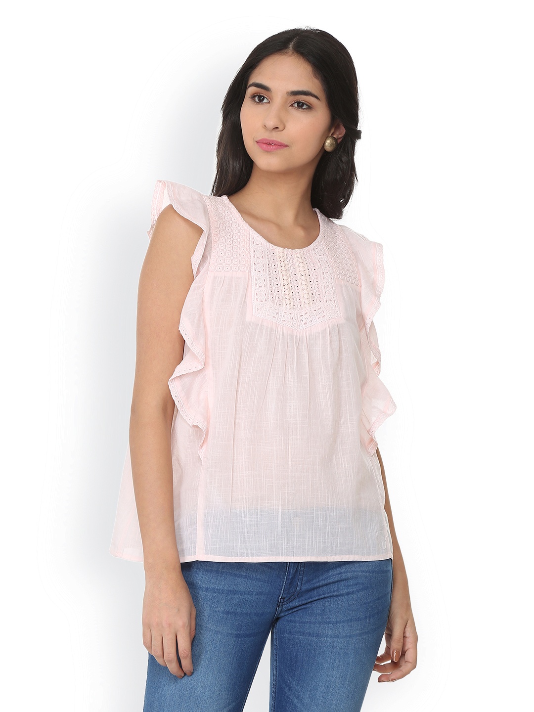 

People Women Pink Self Design Pure Cotton Top
