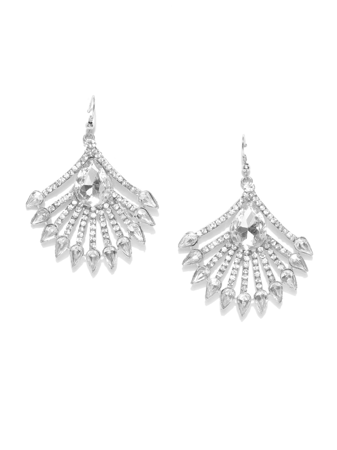 

Carlton London Silver-Plated Stone-Studded Contemporary Drop Earrings