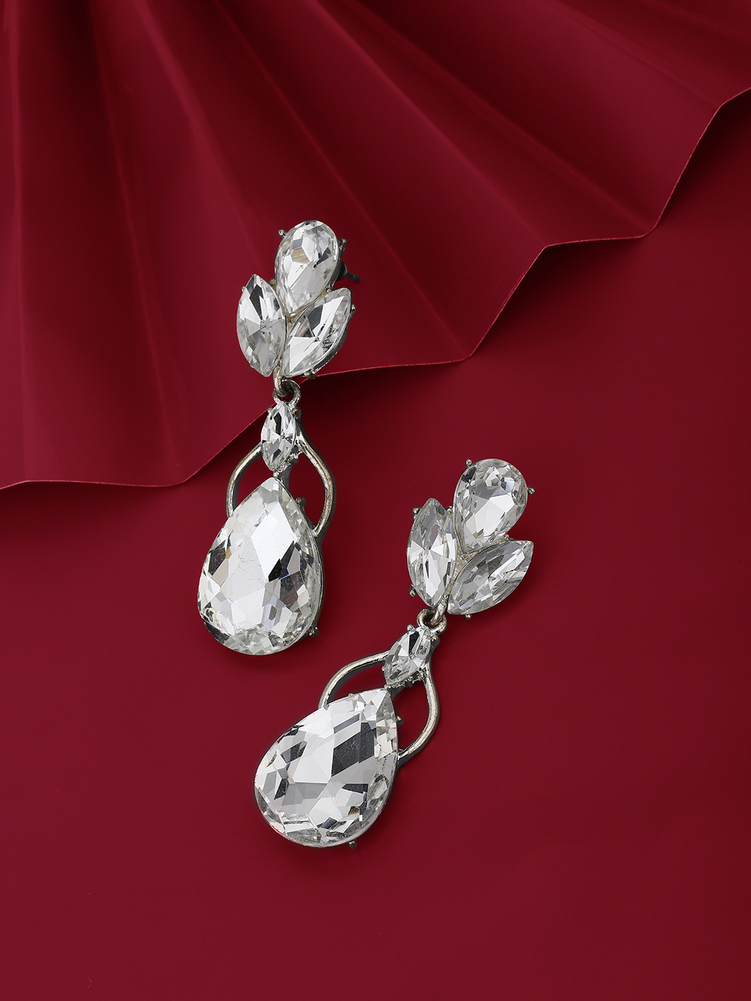 

Carlton London Silver-Plated Handcrafted Teardrop Shaped Drop Earrings