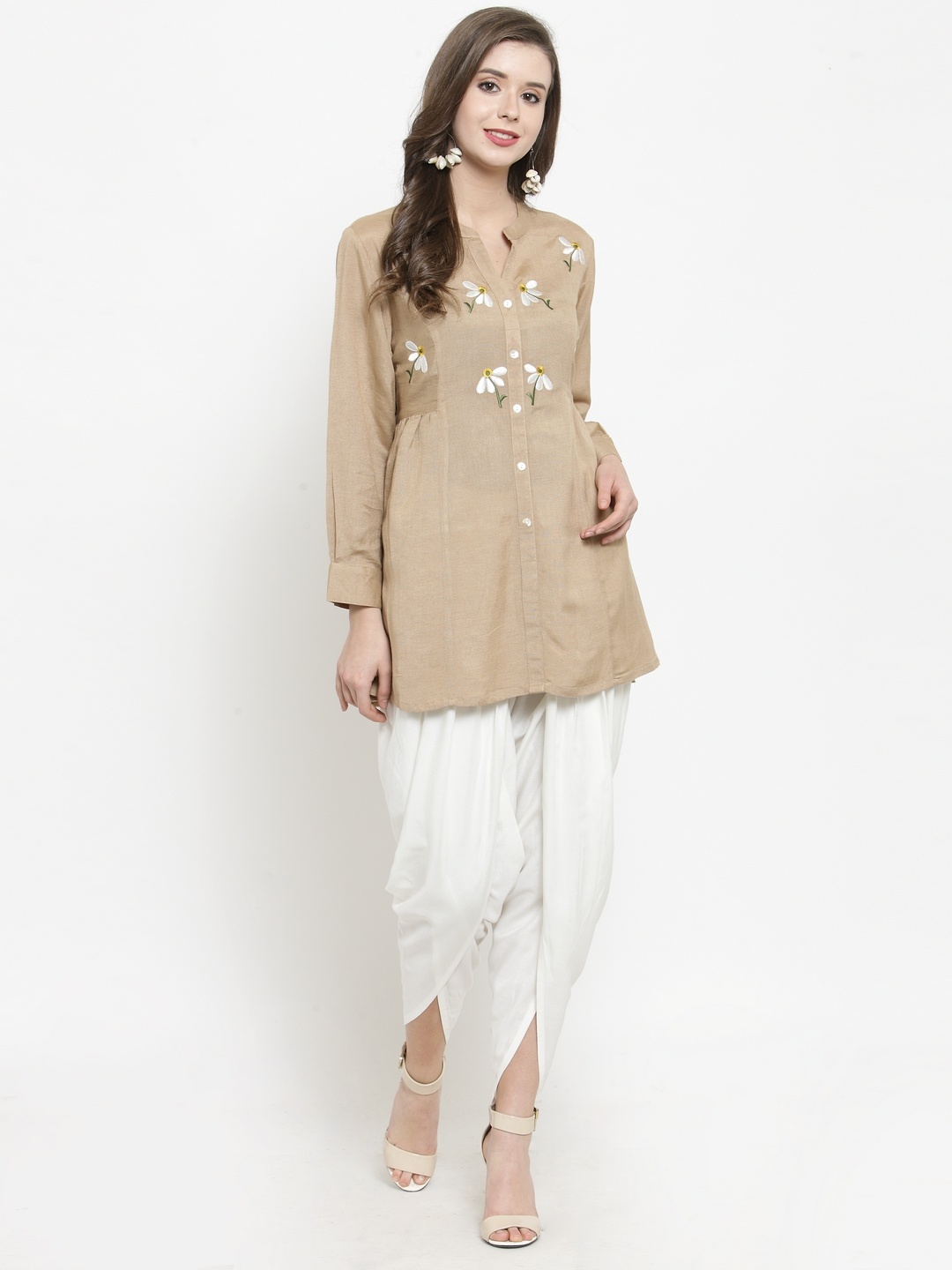 

Varanga Women Beige Embroidered Kurta with Dhoti Pants