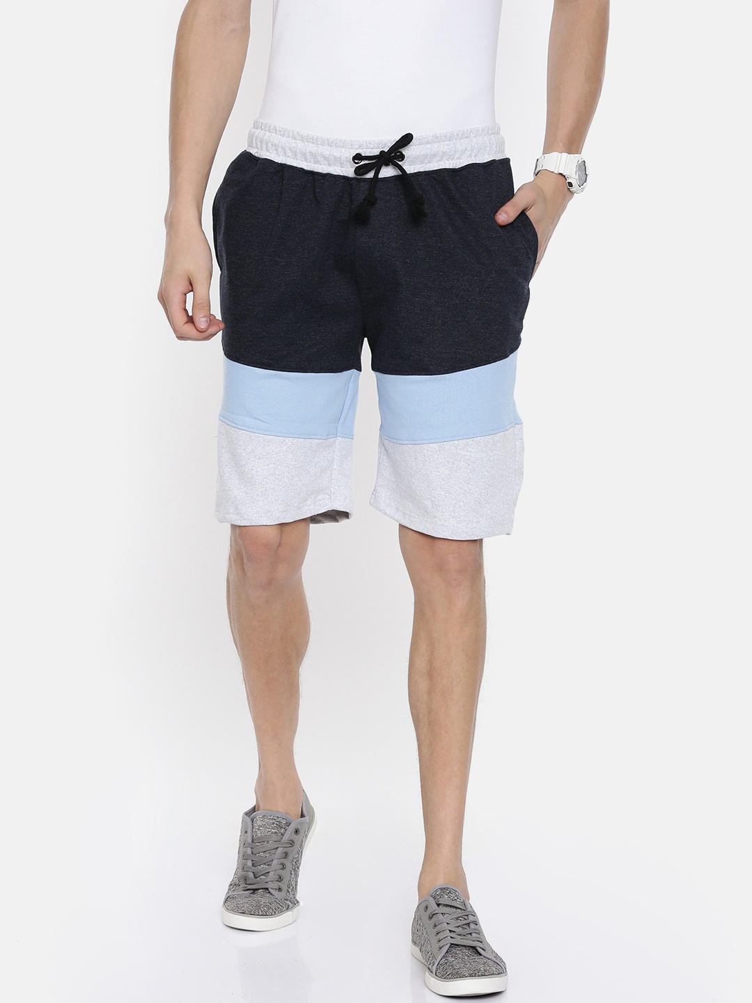 

ARISE Men Navy Blue & White Colourblocked Regular Fit Shorts