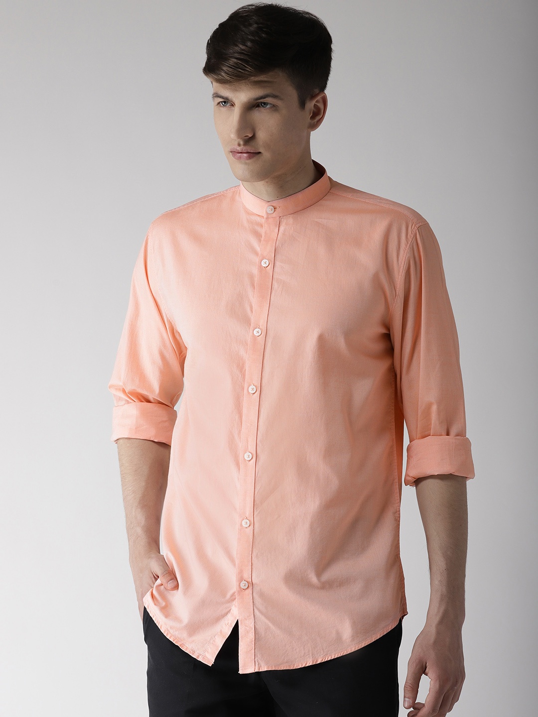 

Rodamo Men Peach-Coloured Slim Fit Solid Casual Shirt