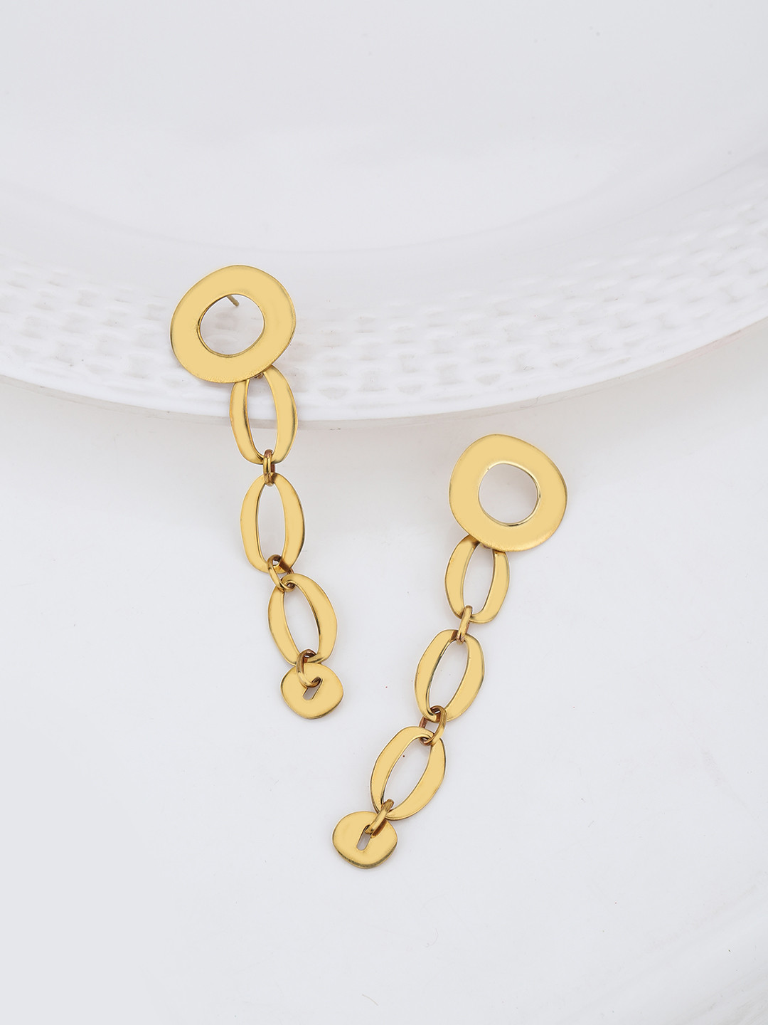 

Carlton London Gold-Toned Brass-Plated Handcrafted Oval Drop Earrings