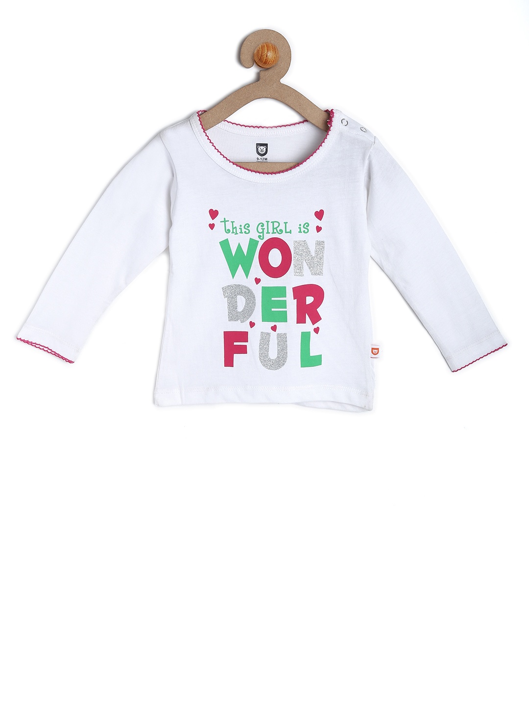 

612 league Girls White Solid Round Neck T-shirt