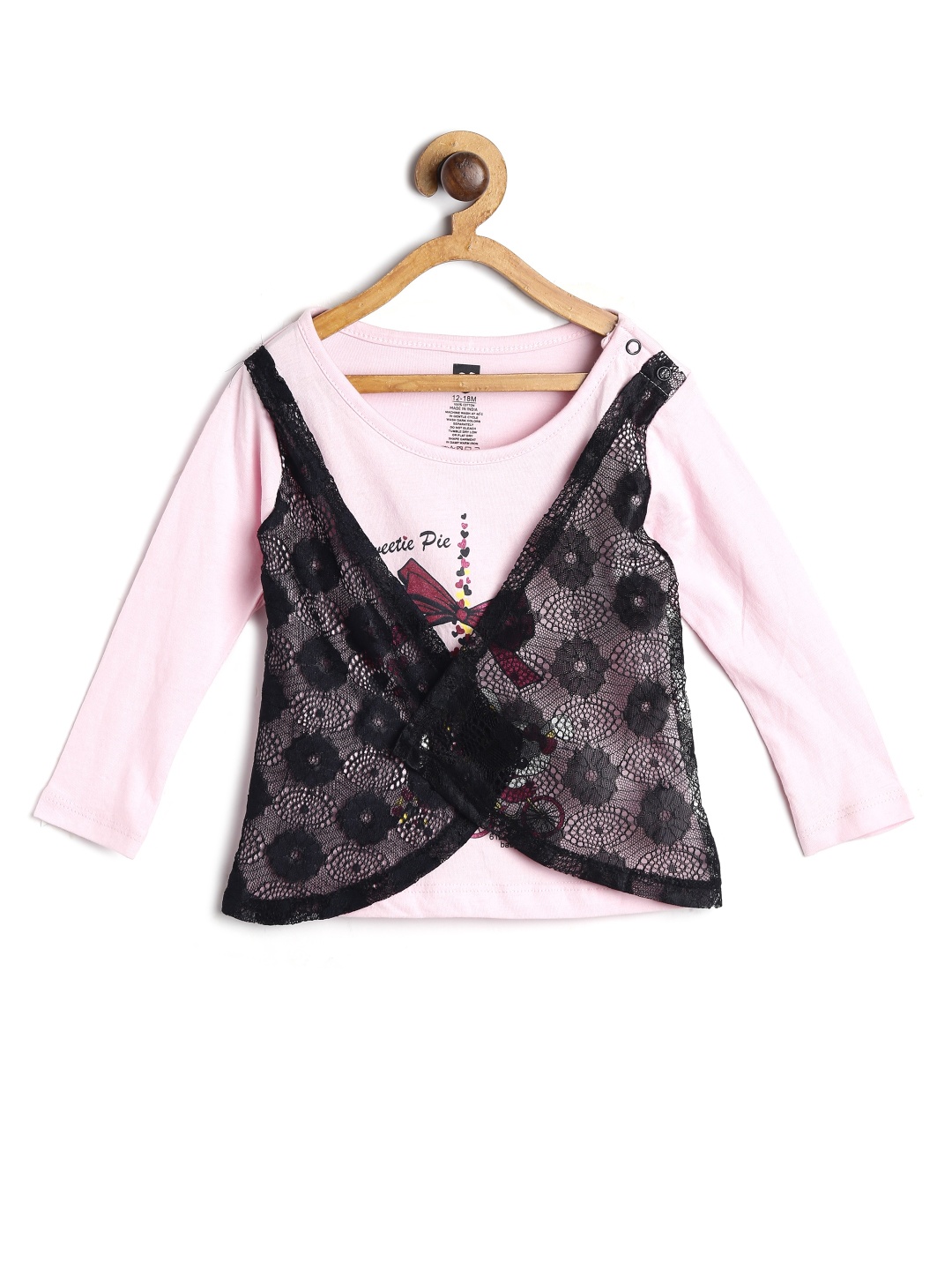 

612 league Girls Pink Self Design Top