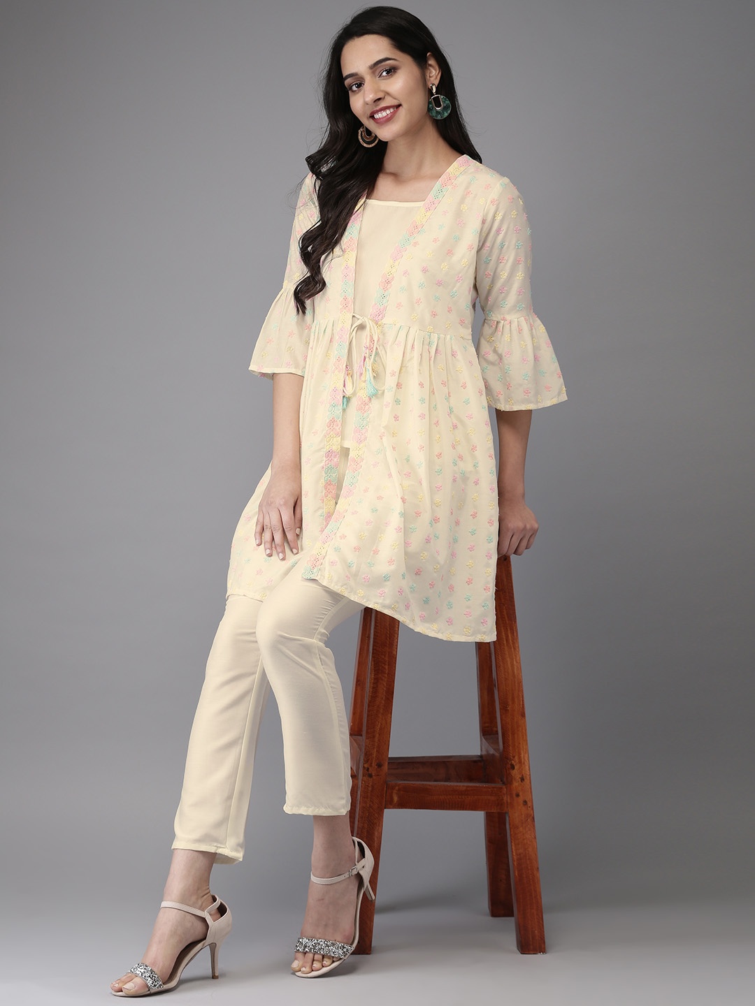 

Anouk Women Off-White Embroidered Top with Trousers