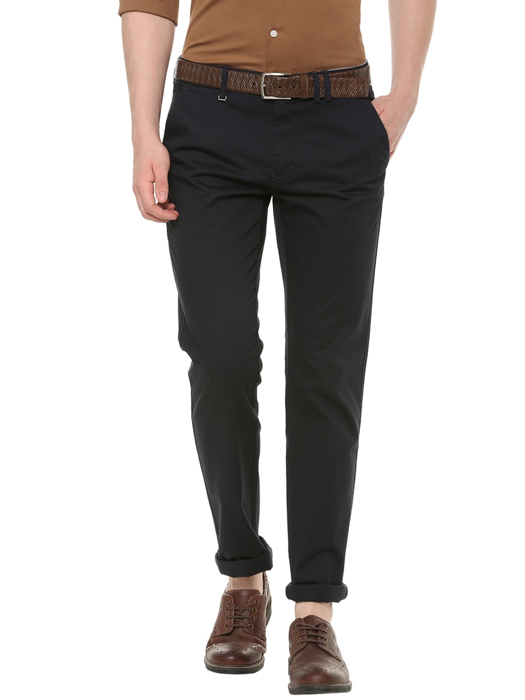 

Van Heusen Men Navy Blue Slim Fit Solid Regular Trousers