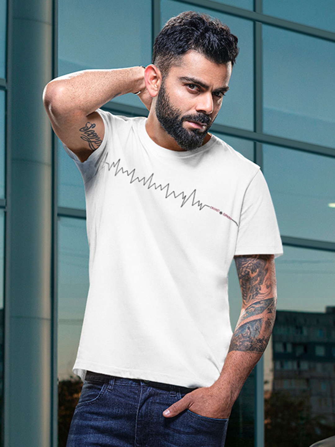 WROGN Men White Printed Round Neck Pure Cotton T-shirt