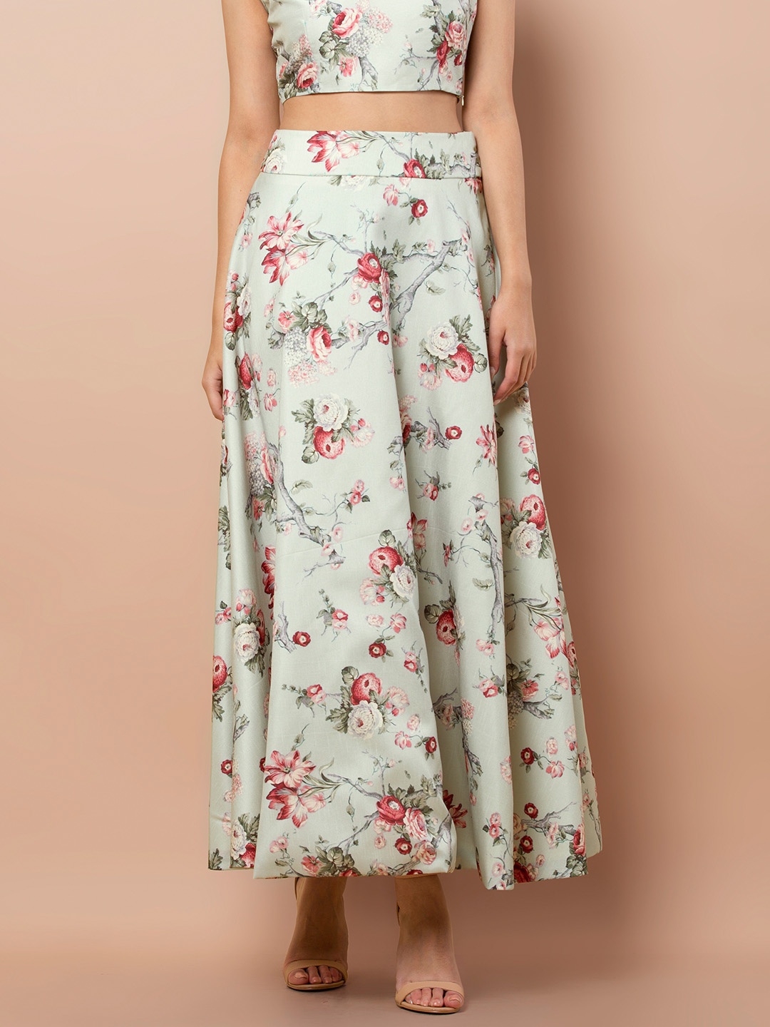 

INDYA Women Blue Printed Flared Maxi Skirt