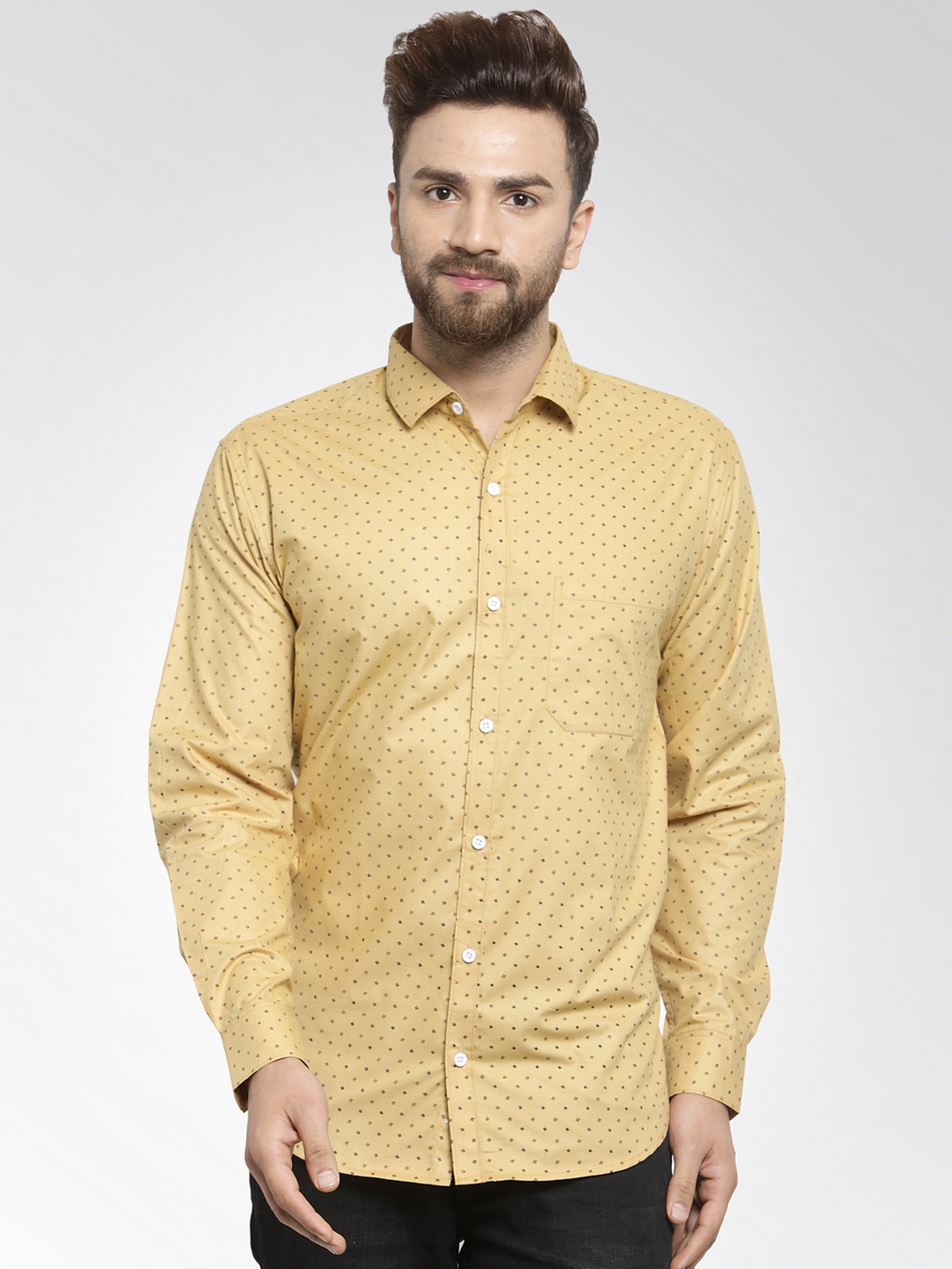 JAINISH Men Mustard Classic Slim Fit Printed Casual Shirt