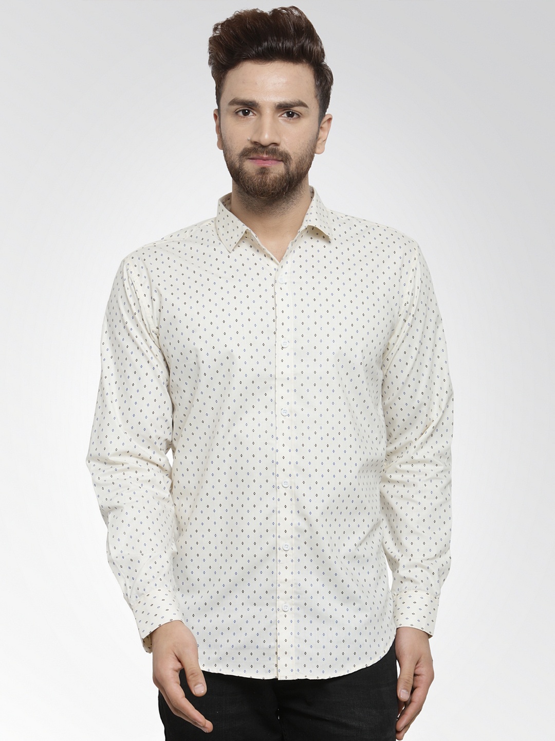 

JAINISH Men Cream-Coloured Classic Slim Fit Printed Casual Shirt