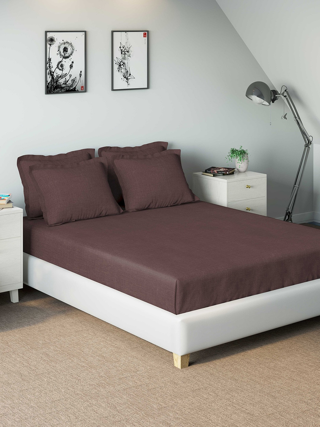 

DDecor Brown Solid 400 TC Cotton 1 King Bedsheet with 4 Pillow Covers