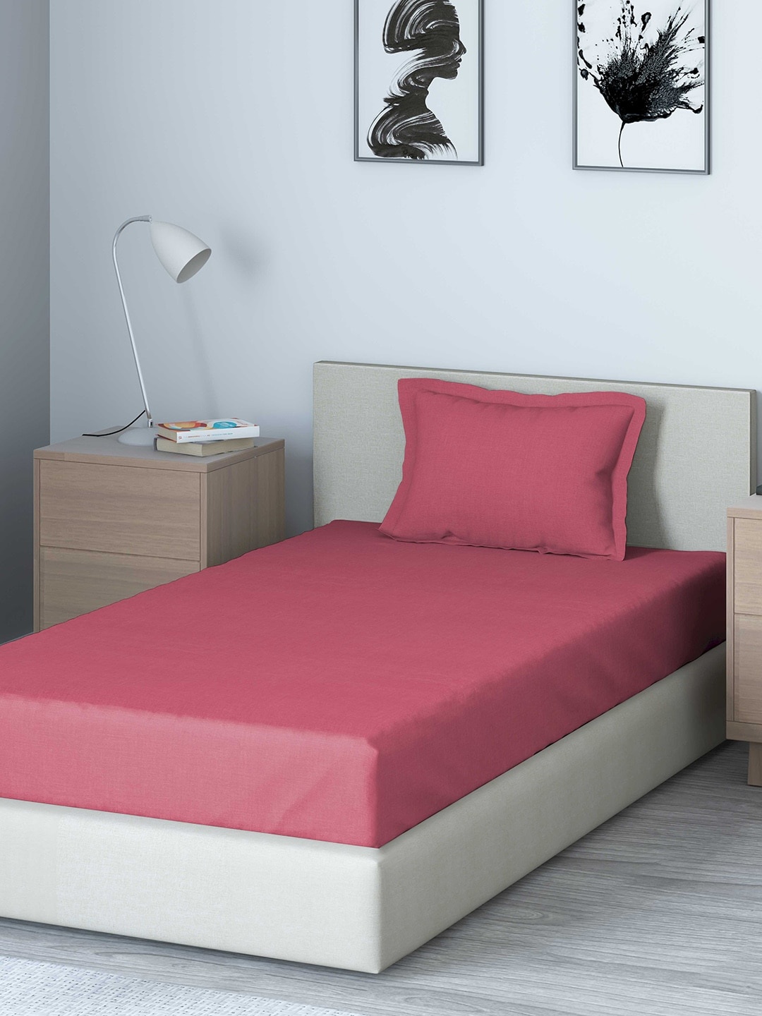 

DDecor Red Solid 150 TC Cotton 1 Single Bedsheet with 1 Pillow Covers