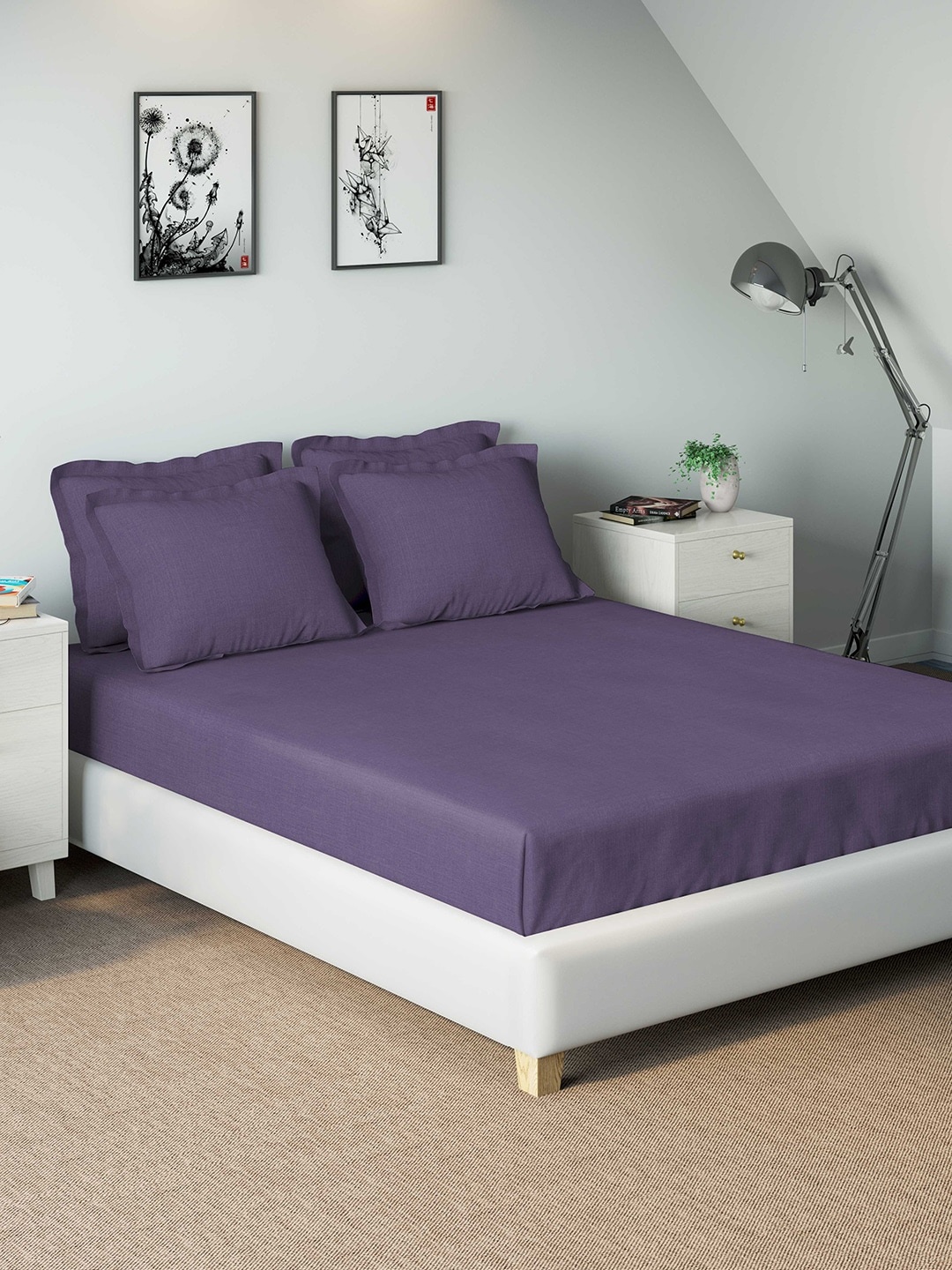 

DDecor Purple Solid 400 TC Cotton 1 King Bedsheet with 4 Pillow Covers