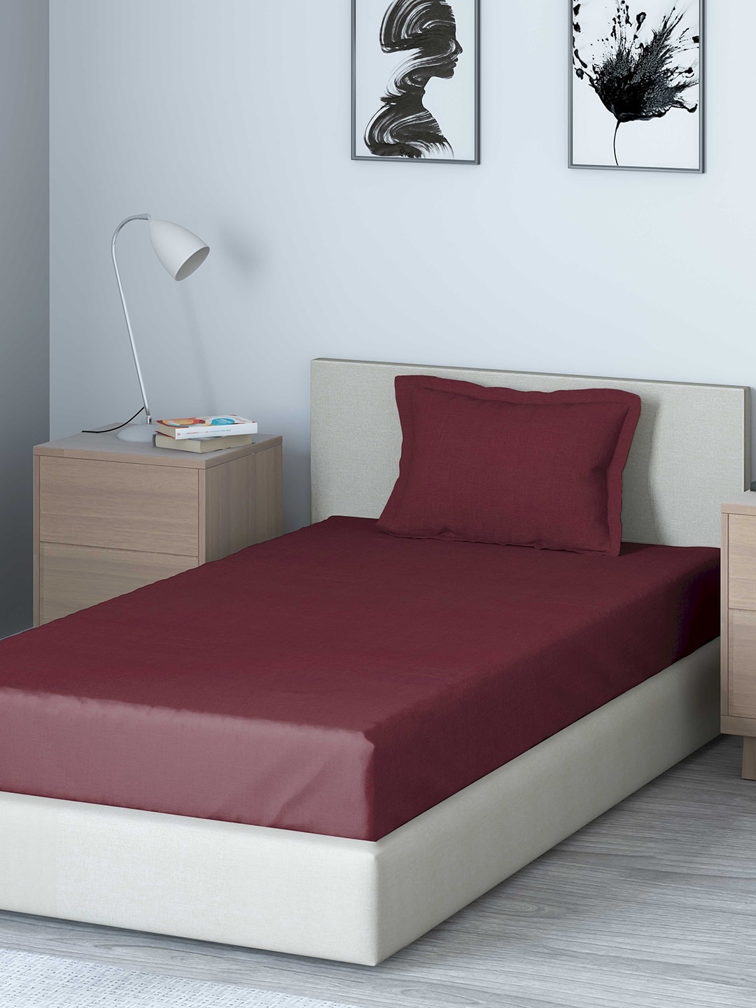 

DDecor Red Solid 150 TC Cotton 1 Single Bedsheet with 1 Pillow Covers