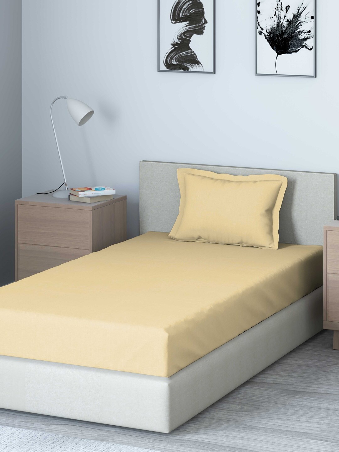 

DDecor Beige Solid 150 TC Cotton 1 Single Bedsheet with 1 Pillow Covers