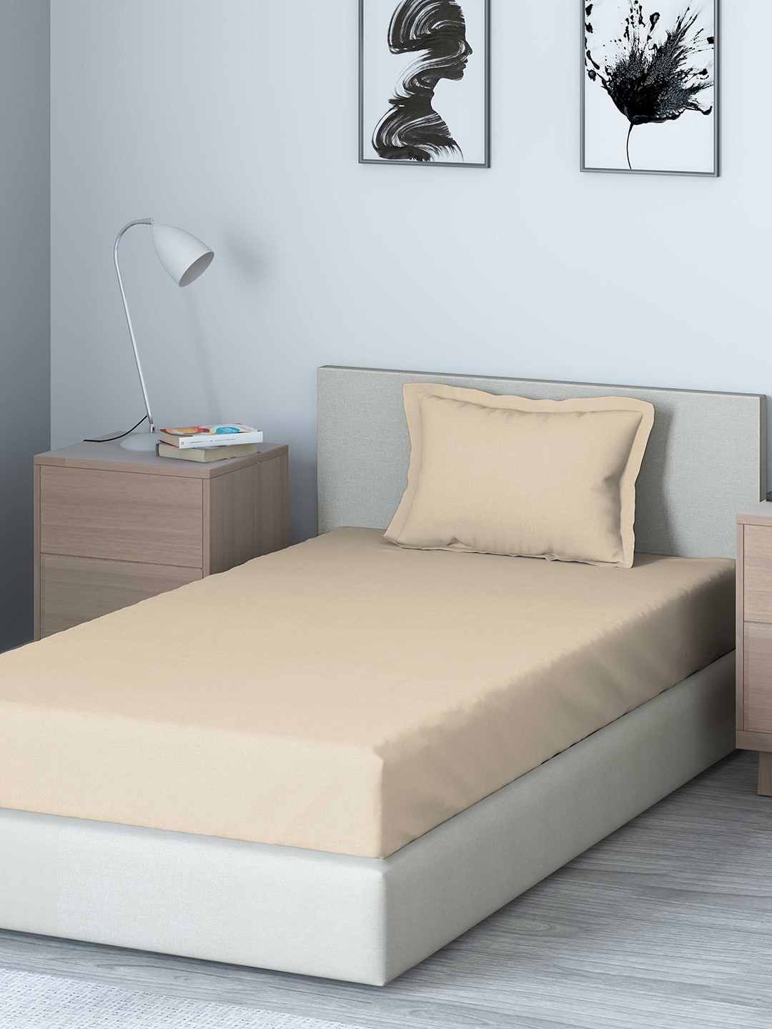 

DDecor Beige Solid 150 TC Cotton 1 Single Bedsheet with 1 Pillow Covers
