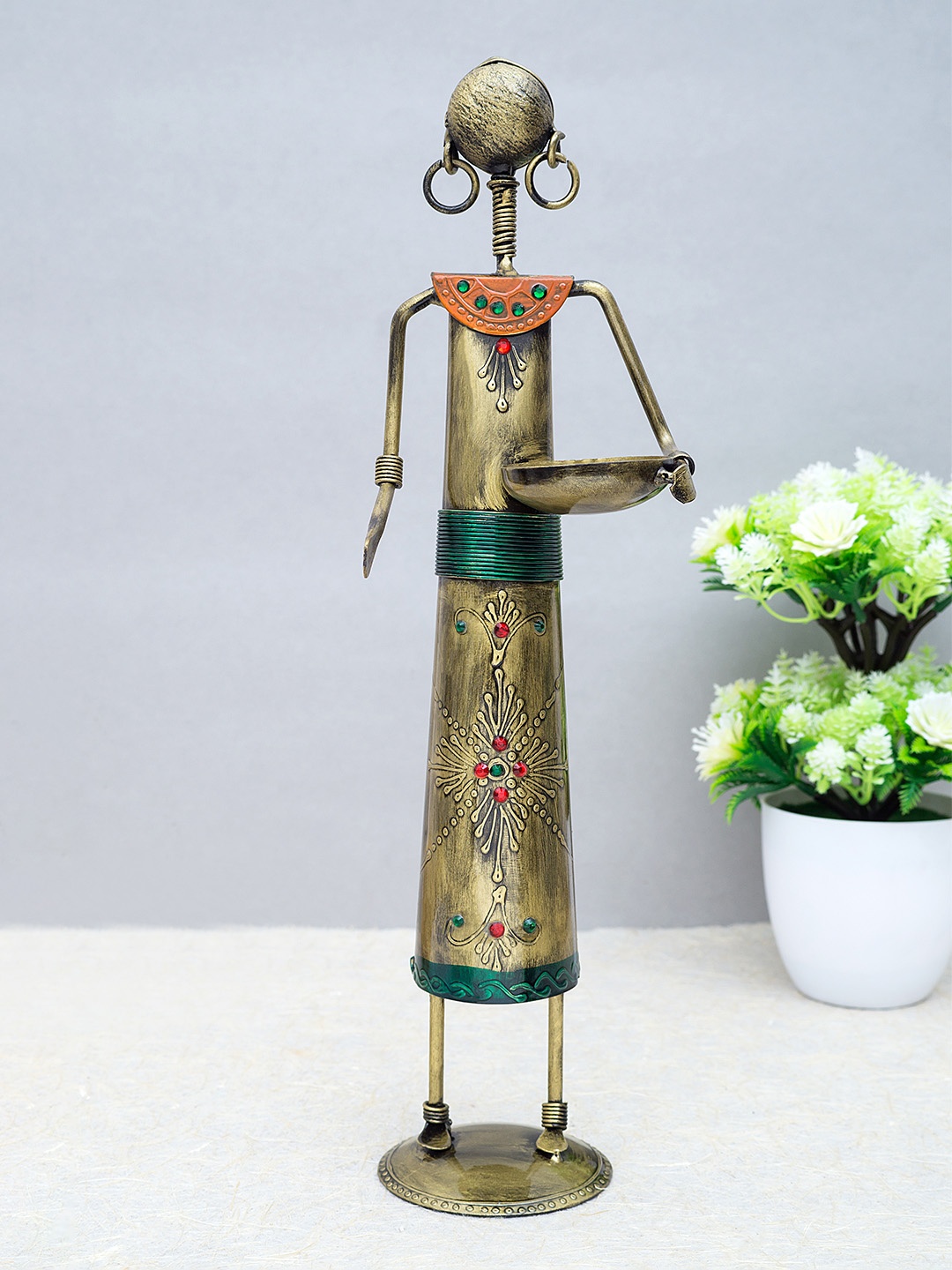 

Golden Peacock Gold-Toned Lady Farmer Showpiece