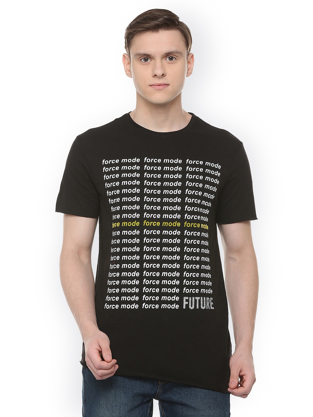 

People Men Black Printed Round Neck Pure Cotton T-shirt