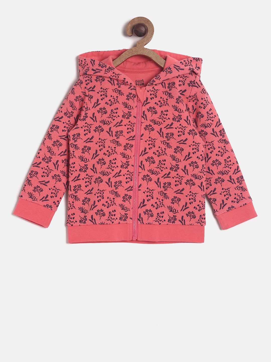 

MINI KLUB Girls Pink & Black Printed Hooded Sweatshirt
