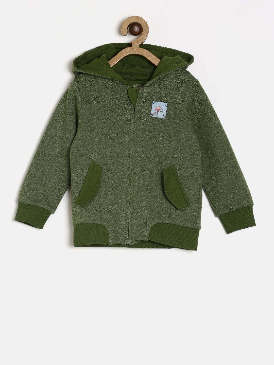 

MINI KLUB Boys Green Solid Hooded Sweatshirt