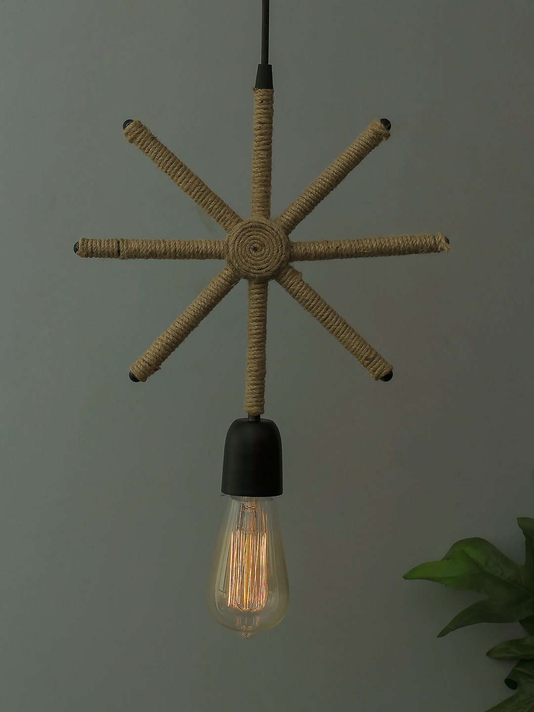Homesake Beige Solid Hemp Rope Handcrafted Hanging Light