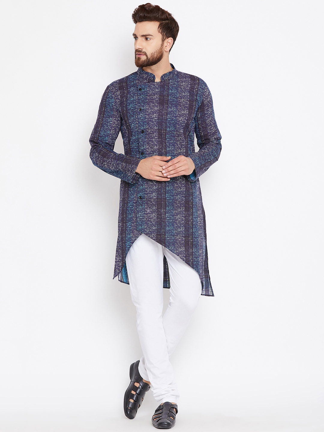 

even Men Blue Woven Design Straight Kurta