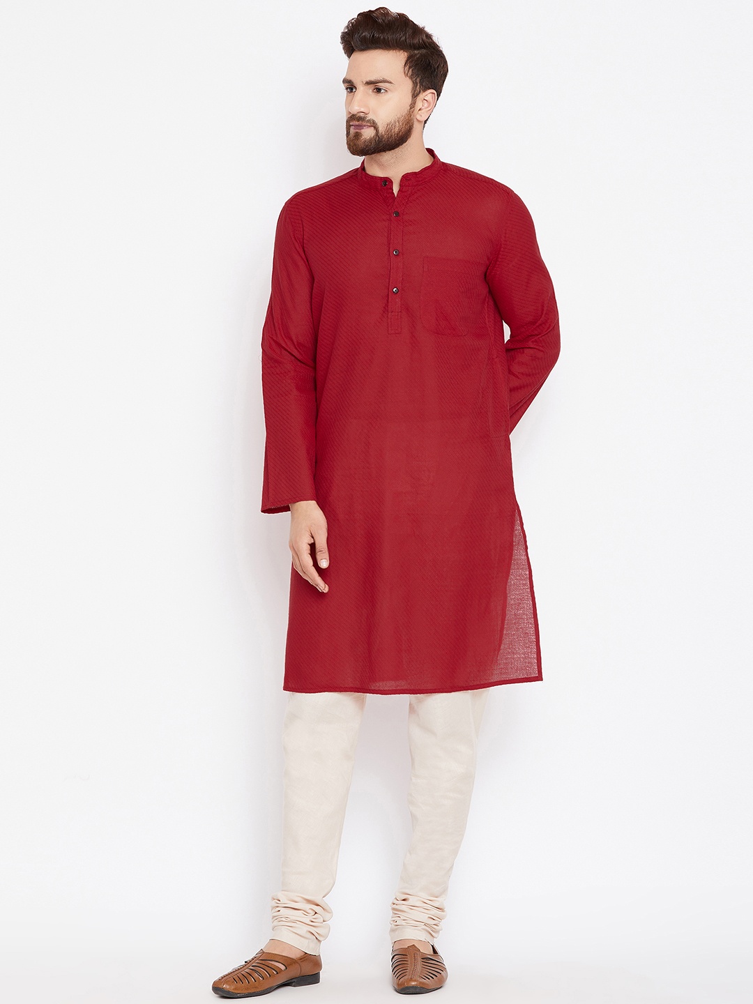even Men Maroon Solid Straight Kurta
