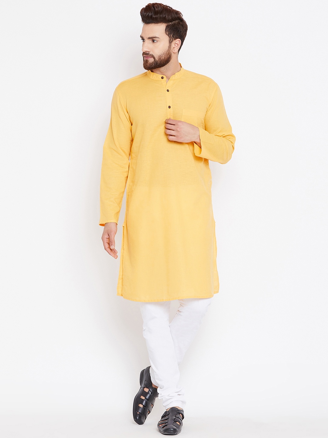 

even Men Yellow Solid Straight Kurta