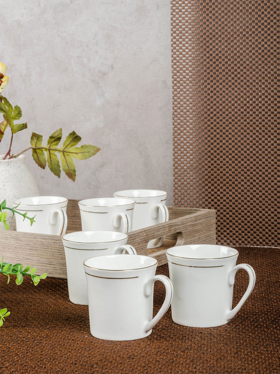 

SONAKI White 6-Pieces Printed Bone China Cups Set