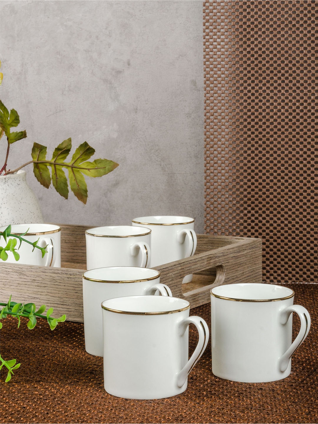

SONAKI White 6-Pieces Printed Bone China Cups Set