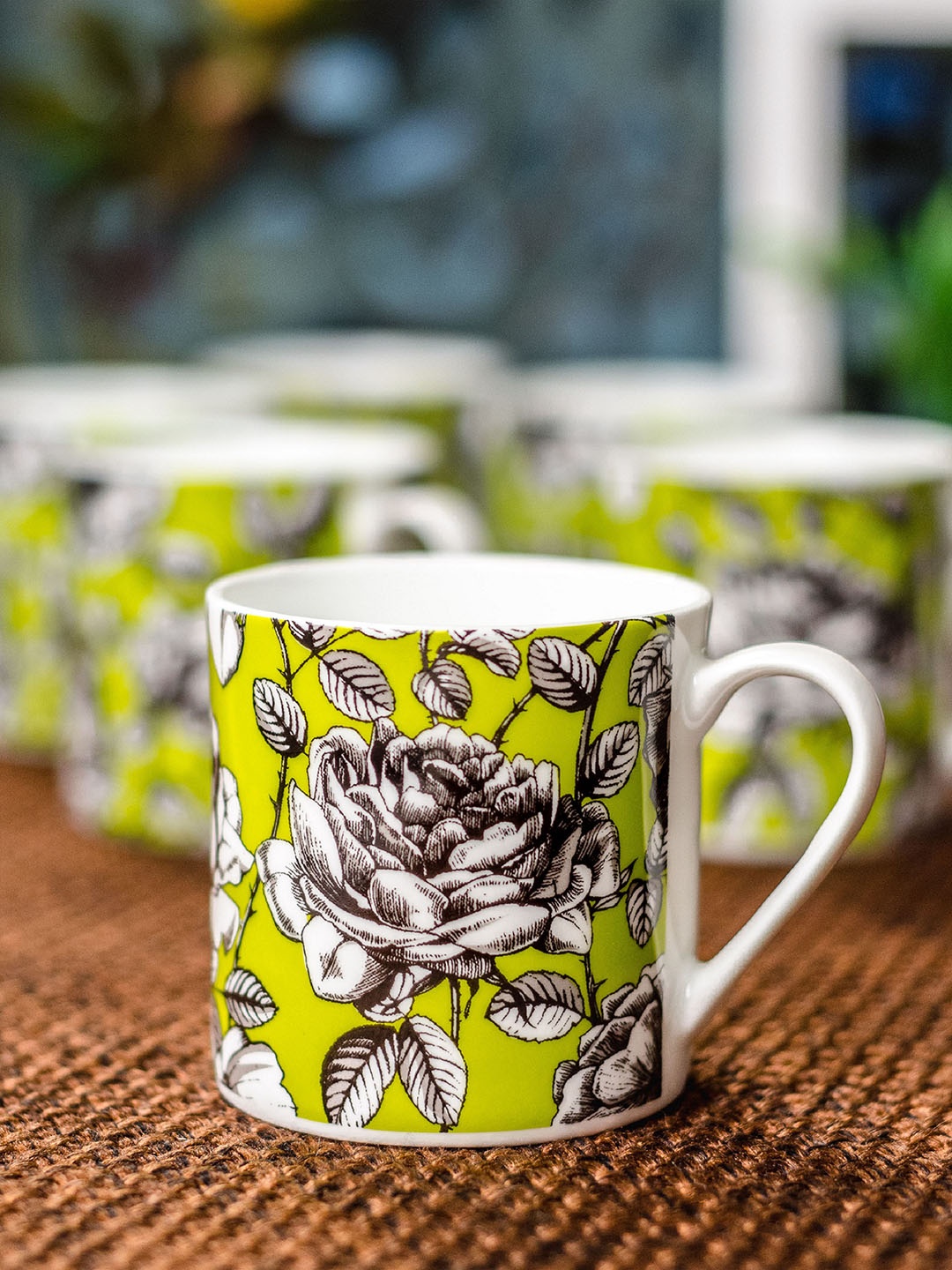 

SONAKI White & Yellow 6-Pieces Printed Bone China Cups Set