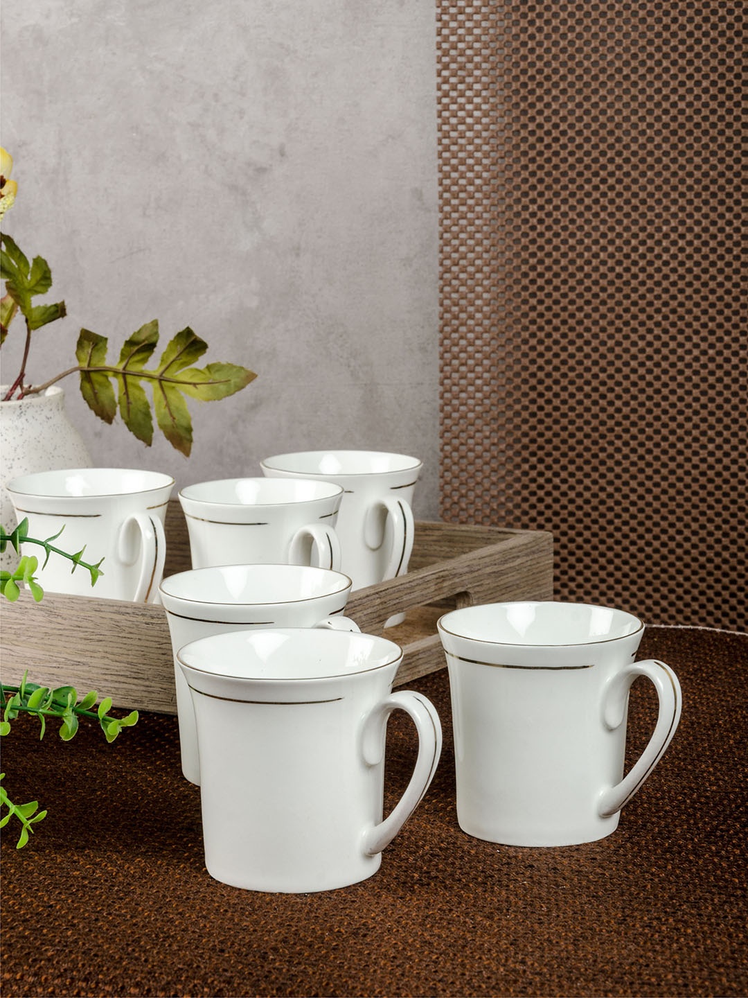 

SONAKI White 6-Pieces Printed Bone China Cups Set