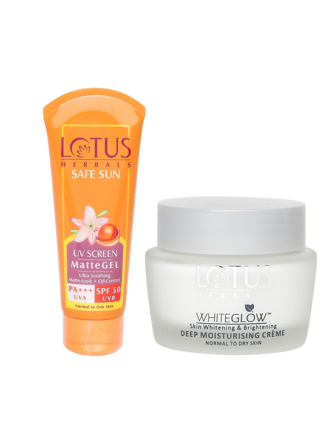 

Lotus Herbals Safe Sun UV Screen Matte Gel & Whiteglow Moisturiser, Orange