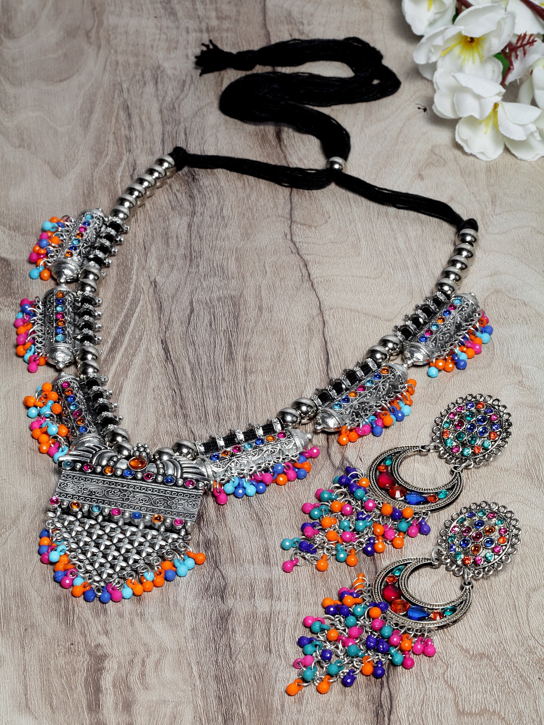 

Moedbuille Oxidised Silver-Plated Beaded Handcrafted Afghan Jewellery Set