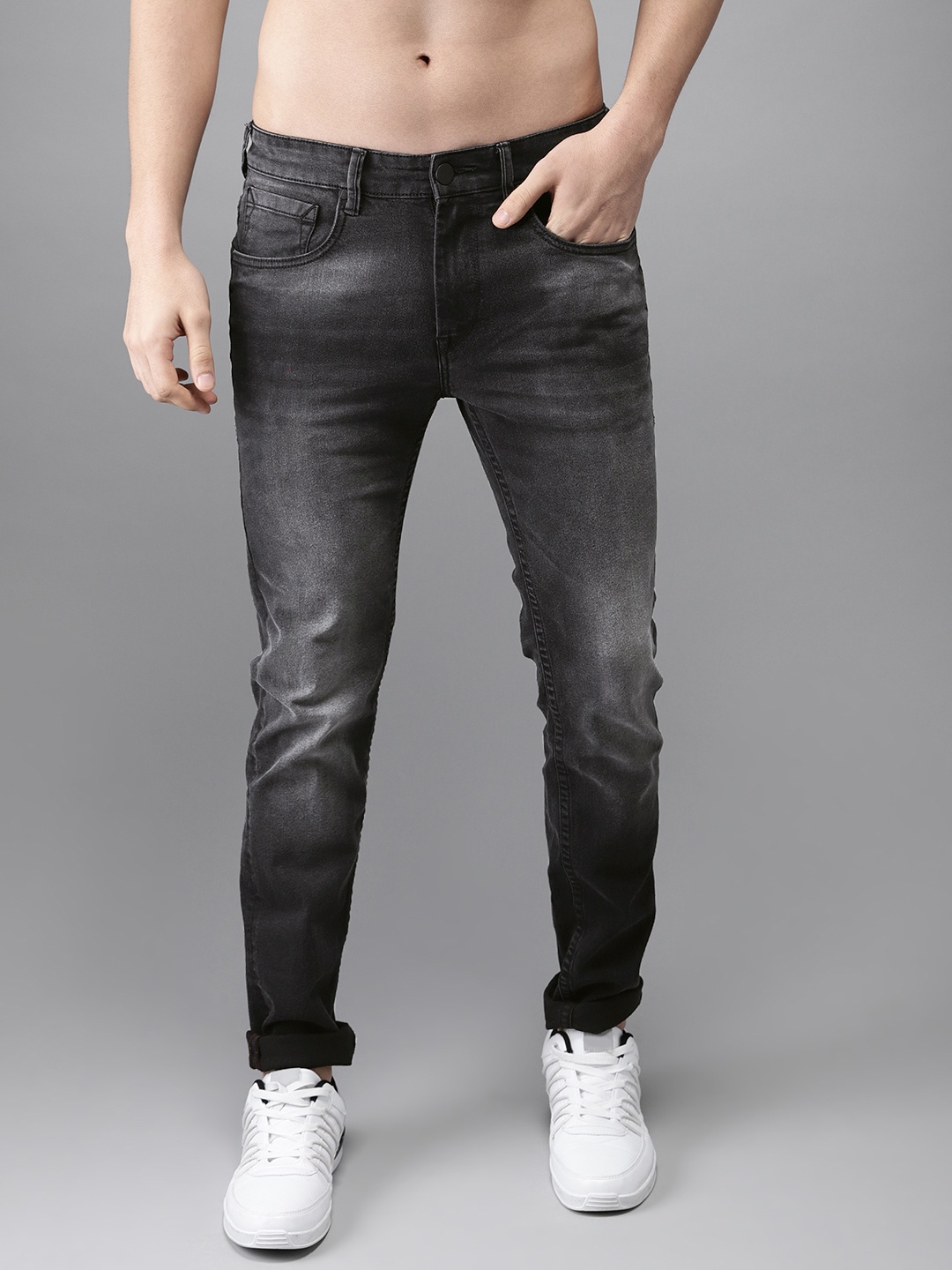 

HERE&NOW Men Black Slim Fit Mid-Rise Clean Look Stretchable Jeans