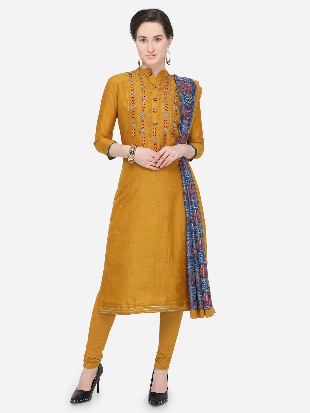 

Rajnandini Mustard Cotton Blend Unstitched Dress Material