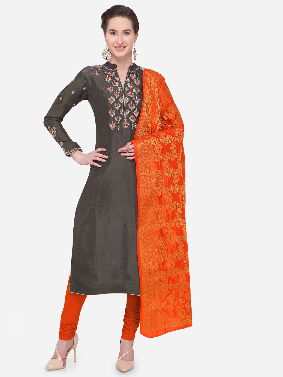 

Rajnandini Taupe Silk Blend Unstitched Dress Material