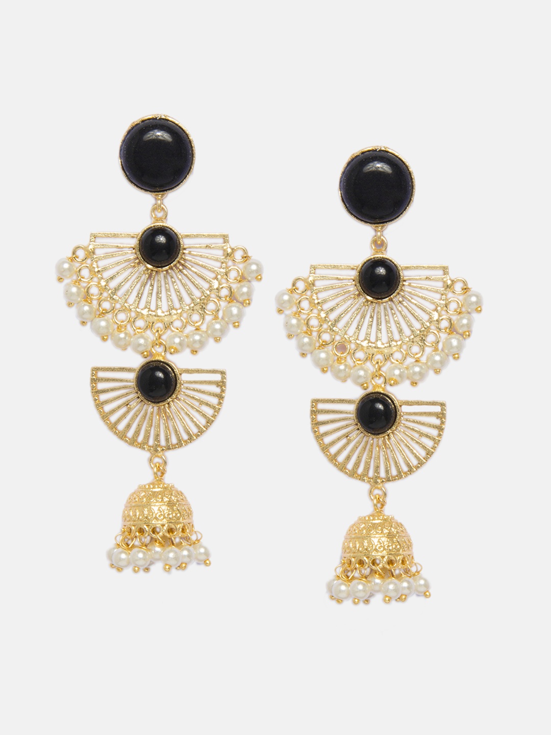 

Ferosh Gold-Toned & Black Layered Geometric Drop Earrings