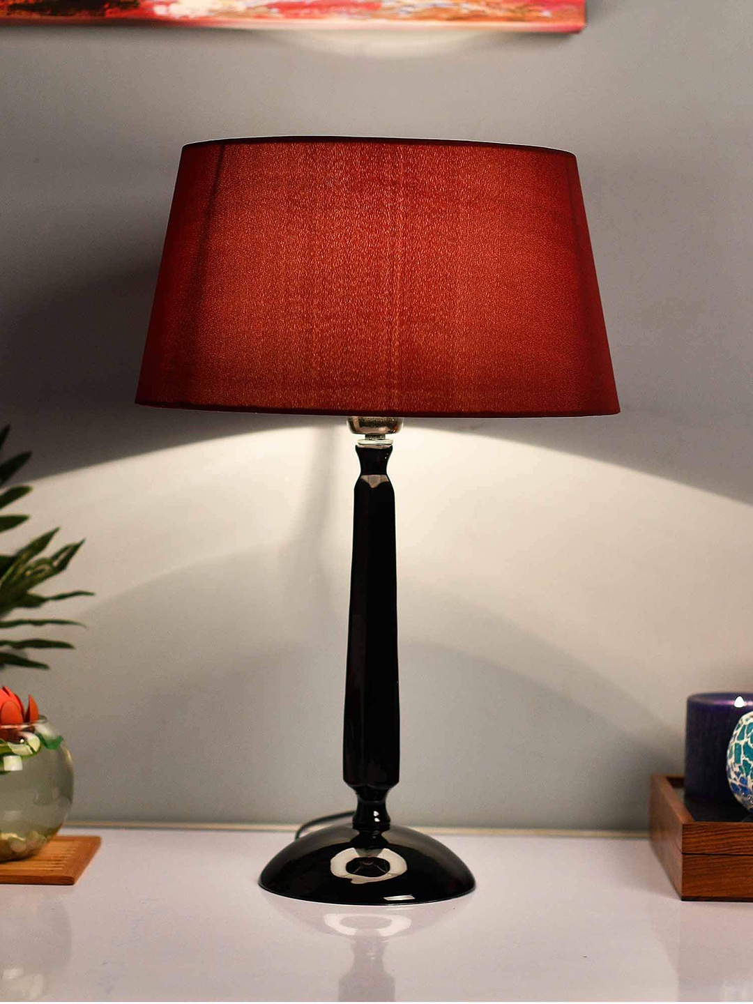 

Homesake Black & Red Solid Handcrafted Bedside Standard Table Lamp