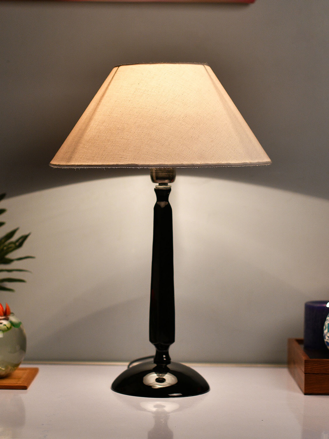 

Homesake Black & White Solid Handcrafted Bedside Standard Table Lamp with Shade