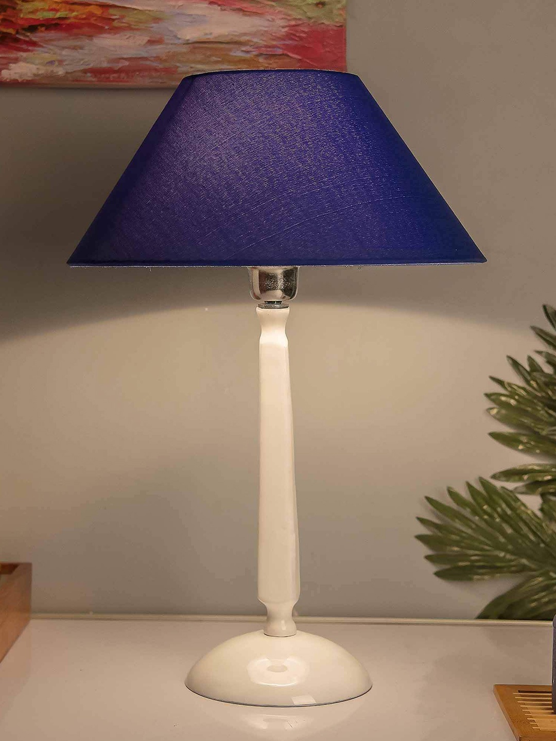 

Homesake White & Blue Solid Cubist Handcrafted Table Lamp with Shade