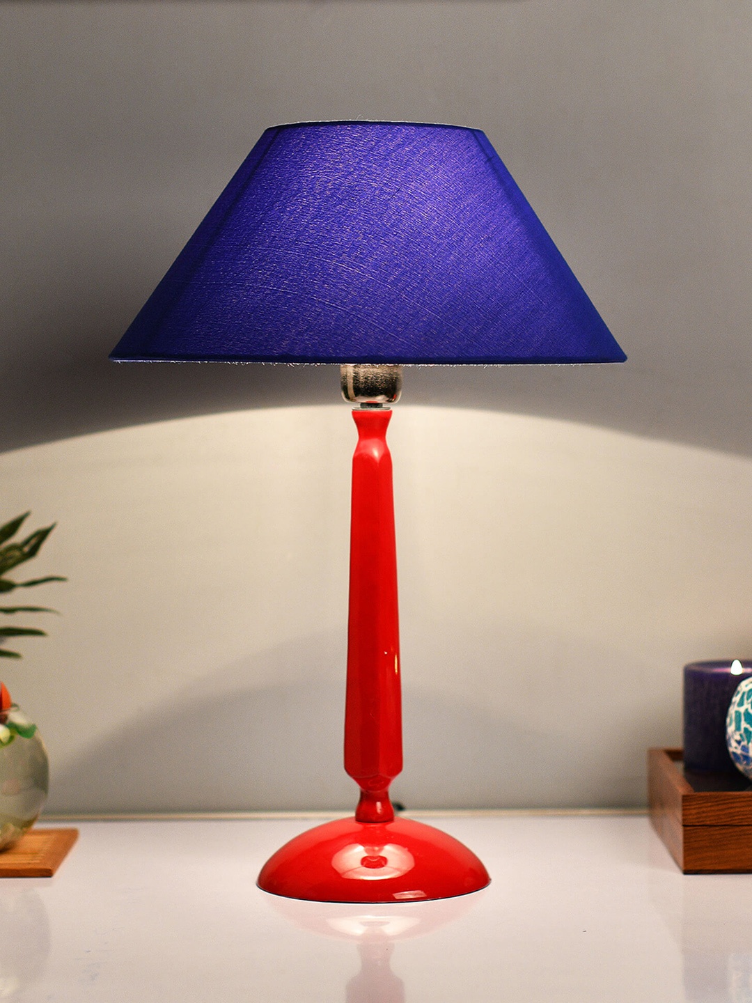 

Homesake Red & Blue Solid Handcrafted Bedside Standard Table Lamp with Shade