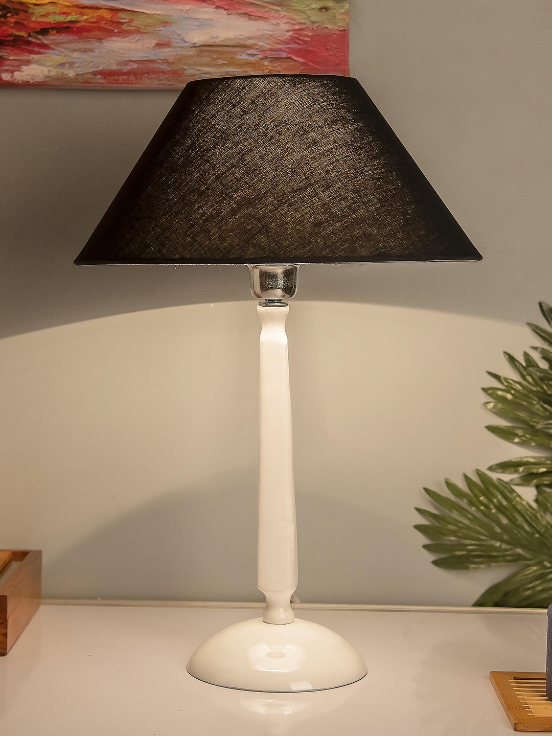 

Homesake White & Black Solid Handcrafted Table Lamp with Shade