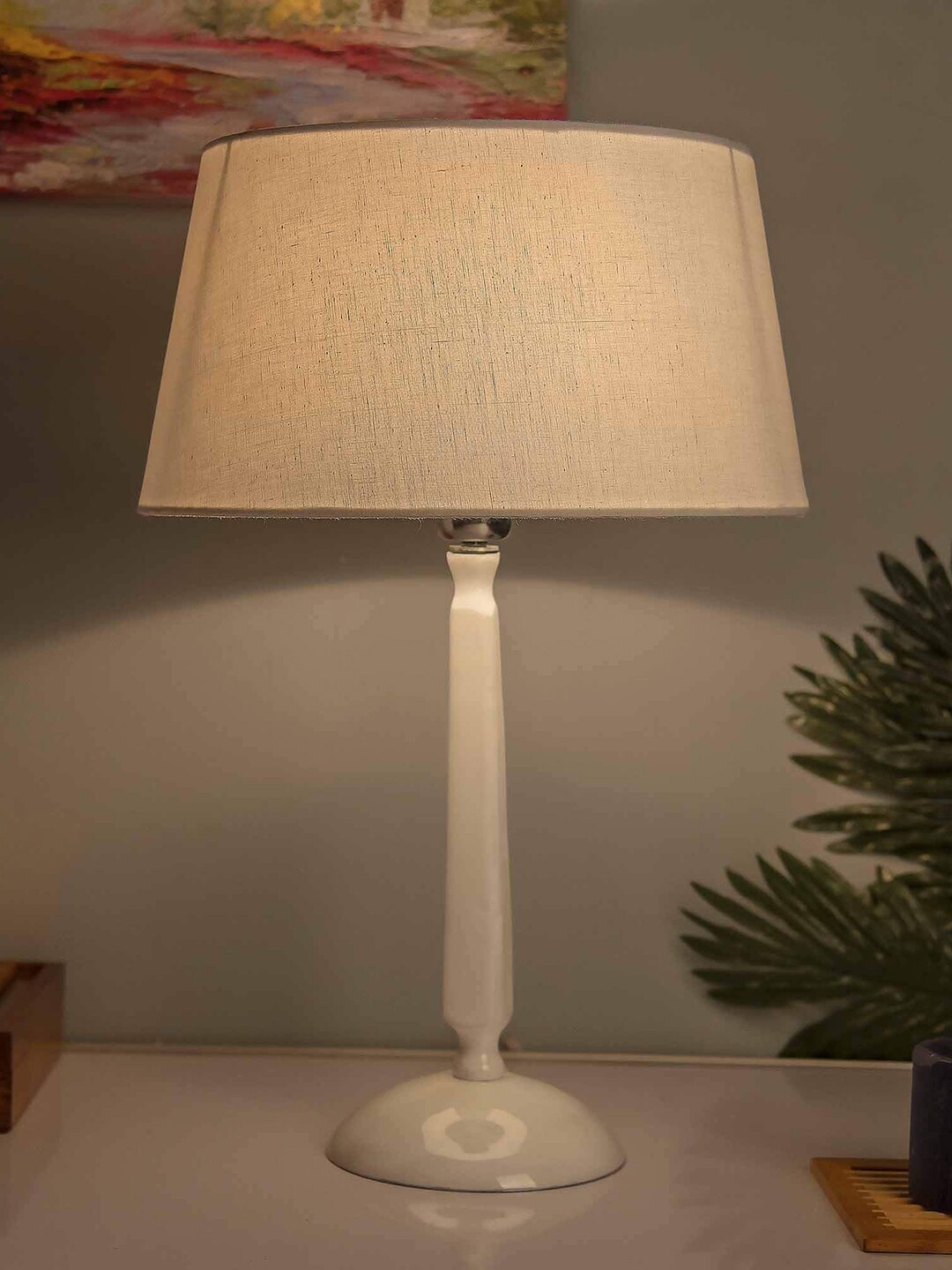 

Homesake White Solid Cubist Handcrafted Table Lamp with Shade