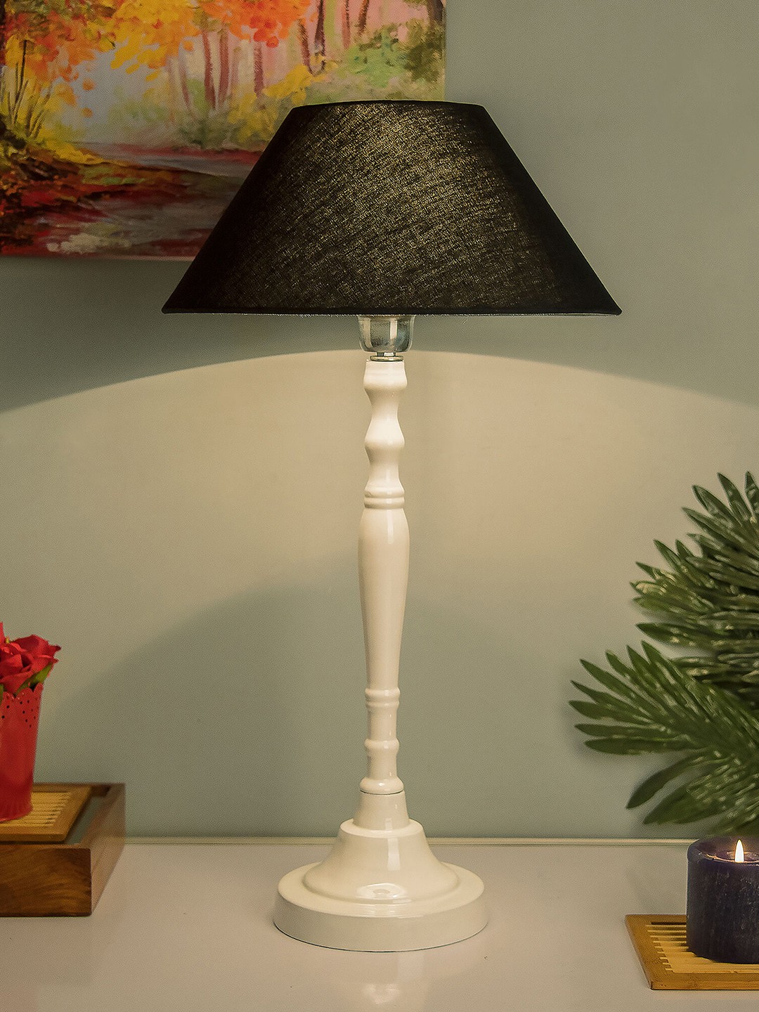 

Homesake White & Black Solid Imperial Aluminium Handcrafted Table Lamp with Shade