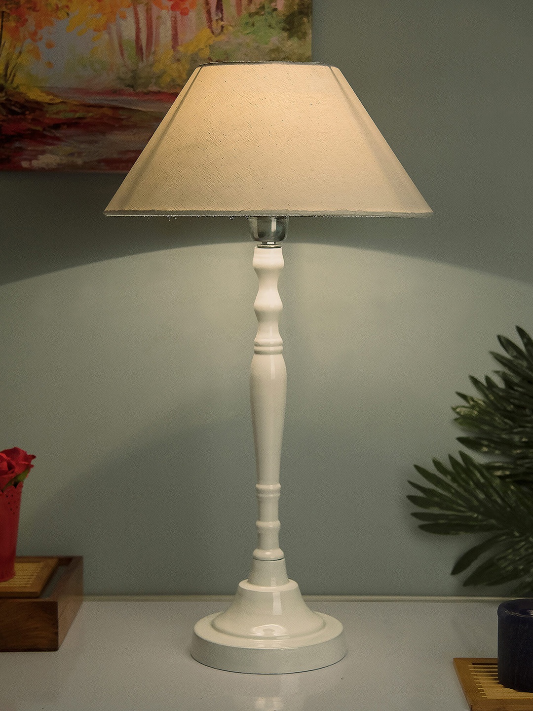 

Homesake White Solid Handcrafted Bedside Standard Table Lamp